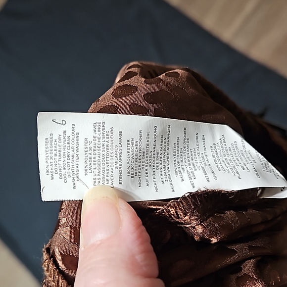 Boohoo, leopard print, satin, straight leg, chocolate brown, size 12 pants - Picture 11 of 13